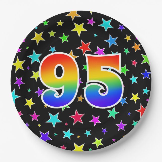 95th Event: Bold, Fun, Colorful Rainbow 95 Paper Plates (Front)