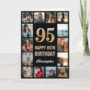 95th Happy Birthday Black and Gold Photo Collage Card