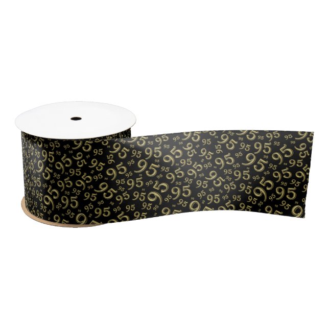 95th Modern Random Number Pattern Black/Gold Satin Ribbon (Spool)