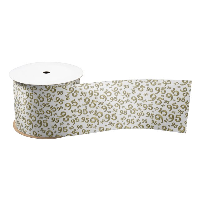 95th Modern Random Number Pattern Gold/White Satin Ribbon (Spool)