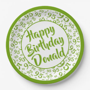 95th Party Random Number Pattern Green/White Paper Plates