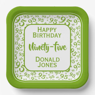 95th Party Random Number Pattern Green/White Paper Plates