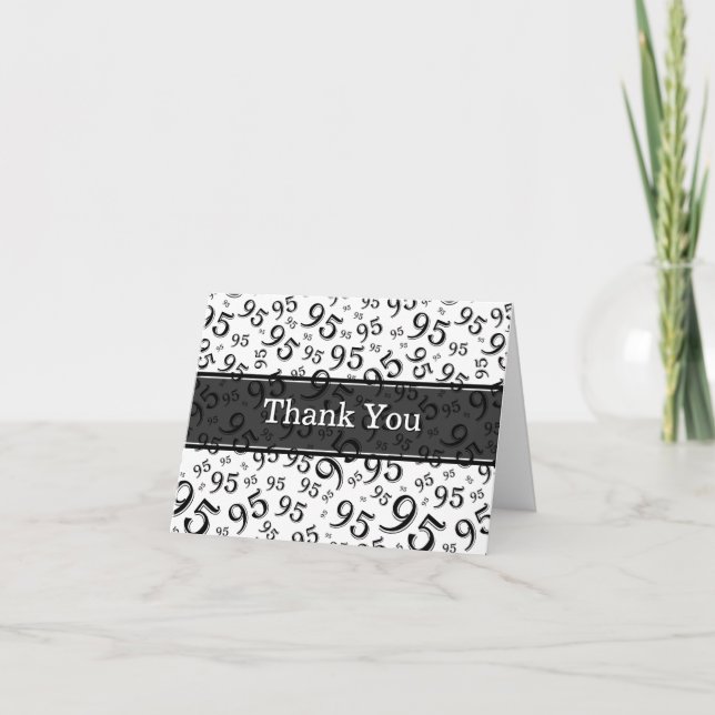 95th "Thank you!" Black/White Number Pattern  Thank You Card (Front)