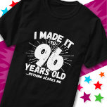 96 Year Old Sarcastic Meme Funny 96th Birthday T-Shirt<br><div class="desc">This funny 96th birthday design makes a great sarcastic humor joke or novelty gag gift for a 96 year old birthday theme or surprise 96th birthday party! Features 'I Made it to 96 Years Old... Nothing Scares Me' funny 96th birthday meme that will get lots of laughs from family, friends,...</div>