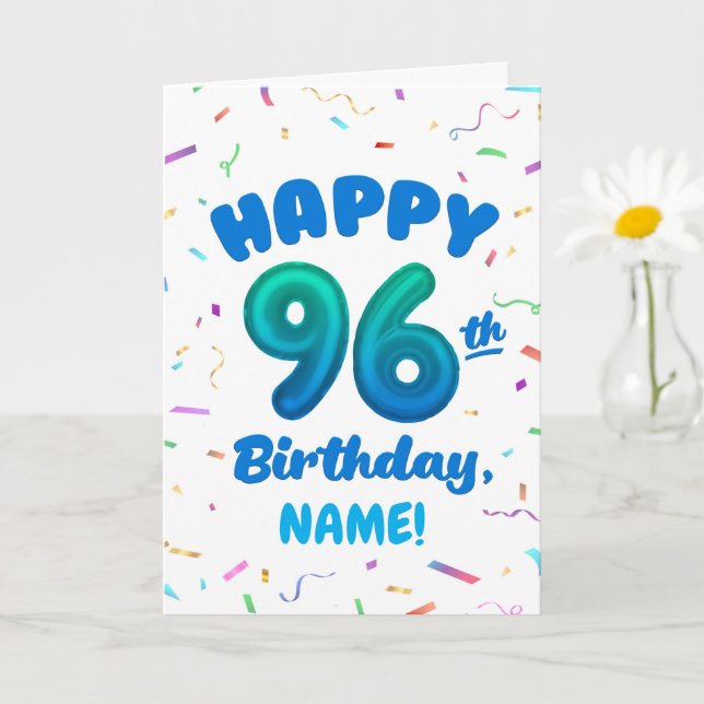 96th Balloon Number Custom Name Birthday Card (Small Plant)