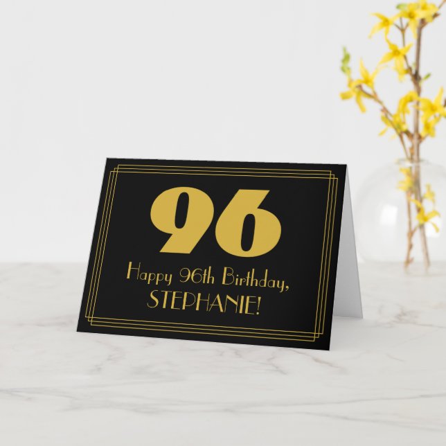 96th Birthday: Art Deco Inspired Look "96" & Name Card (Yellow Flower)