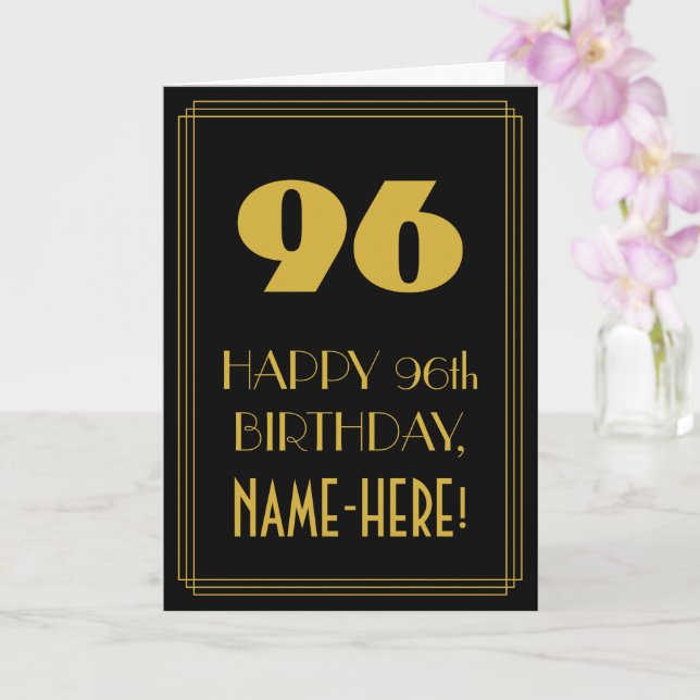 96th Birthday – Art Deco Inspired Look "96" & Name Card (Orchid)