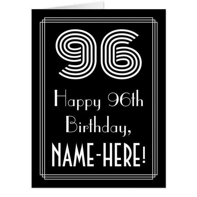 96th Birthday — Art Deco Inspired Look “96” + Name Card (Front)
