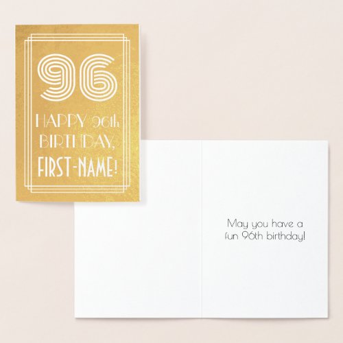 96th Birthday  Art Deco Inspired Look 96  Name Foil Card