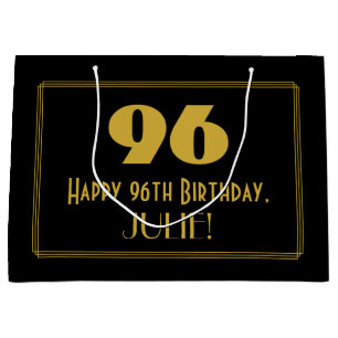 96th Birthday — Art Deco Inspired Look "96" & Name Large Gift Bag