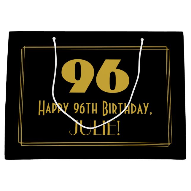 96th Birthday — Art Deco Inspired Look "96" & Name Large Gift Bag (Front)