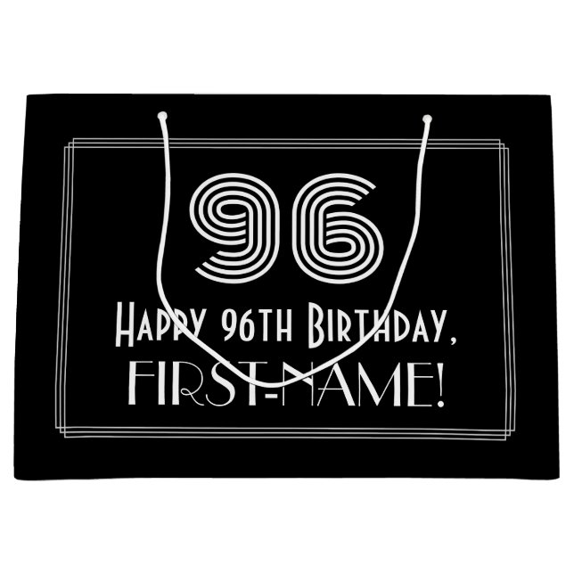96th Birthday — Art Deco Inspired Look "96" & Name Large Gift Bag (Front)