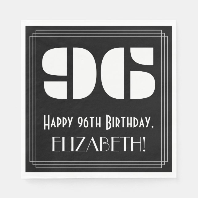 96th Birthday: Art Deco Inspired Look "96" + Name Napkins (Front)