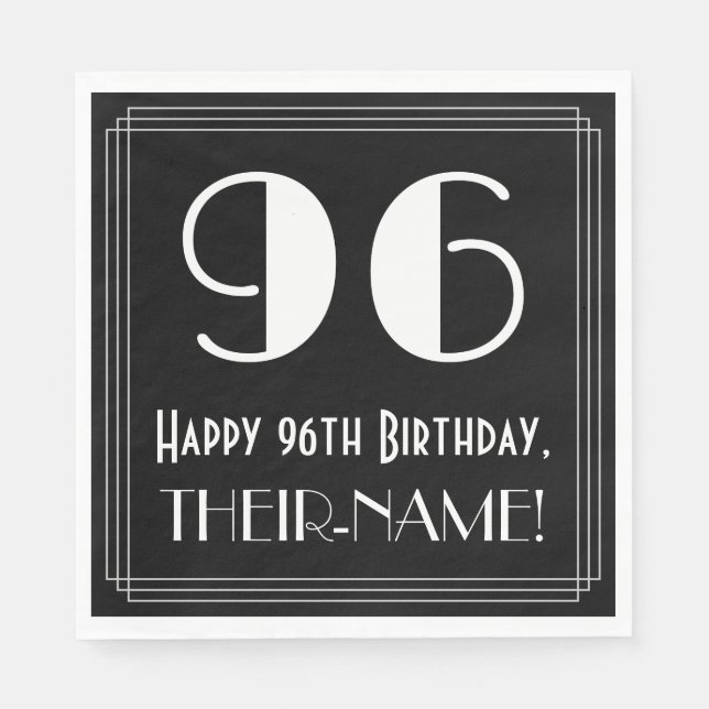 96th Birthday ~ Art Deco Inspired Look "96", Name Napkins (Front)