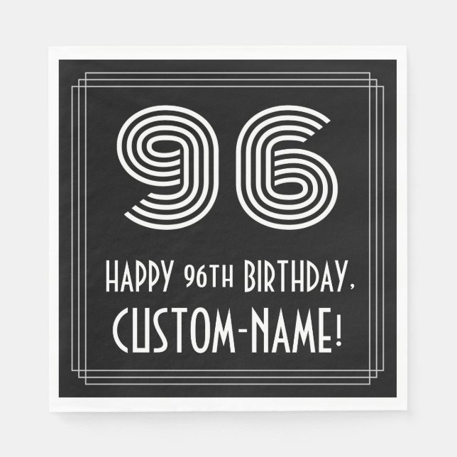 96th Birthday: Art Deco Inspired Look "96" + Name Napkins (Front)