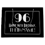 [ Thumbnail: 96th Birthday: Art Deco Inspired Style "96", Name Gift Bag ]