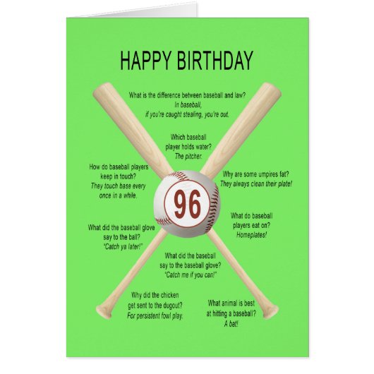 96th birthday baseball jokes cards (Front)