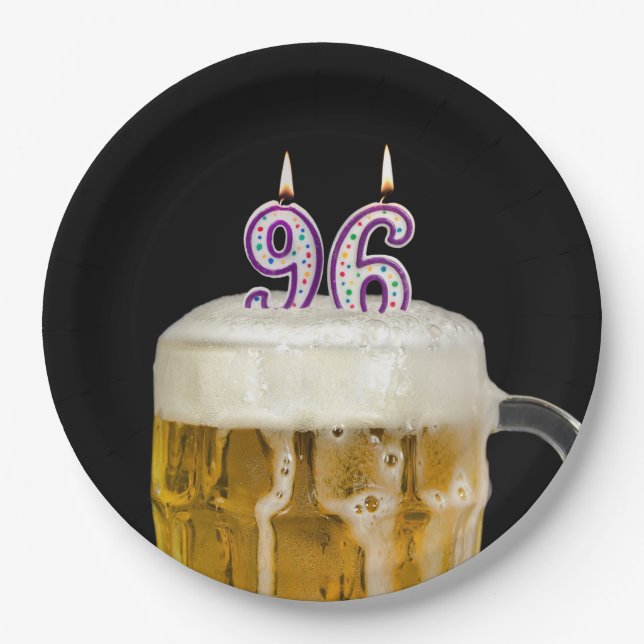96th Birthday Beer on black Paper Plate (Front)