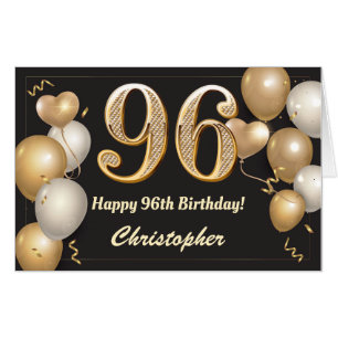 96th Birthday Black and Gold Balloons Extra Large Card