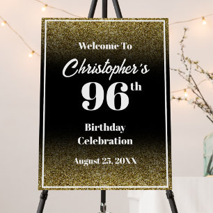 96th Birthday Black and Gold Welcome Sign