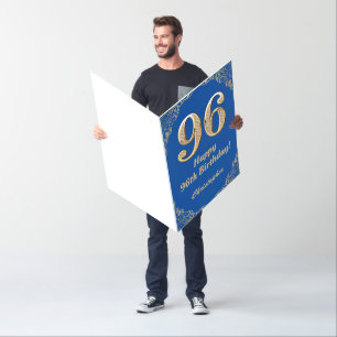 96th Birthday Blue and Gold Glitter Extra Large Card