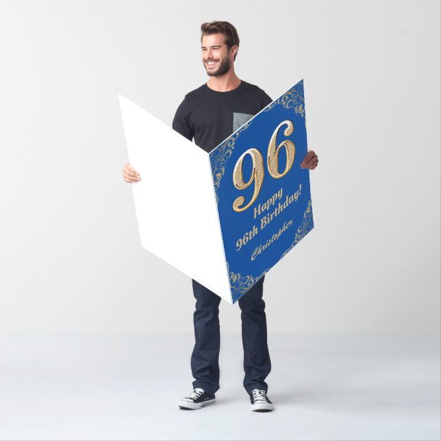96th Birthday Blue and Gold Glitter Extra Large Card (In Situ)