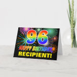 [ Thumbnail: 96th Birthday: Bold, Fun, Fireworks, Rainbow 96 Card ]