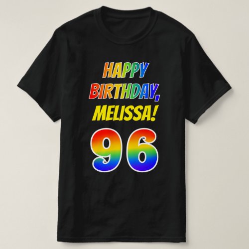 96th Birthday  Bold Fun Rainbow 96 Custom Name T_Shirt