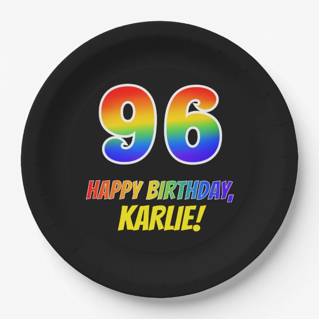 96th Birthday: Bold, Fun, Simple, Rainbow 96 Paper Plates (Front)