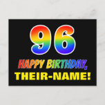 [ Thumbnail: 96th Birthday: Bold, Fun, Simple, Rainbow 96 Postcard ]