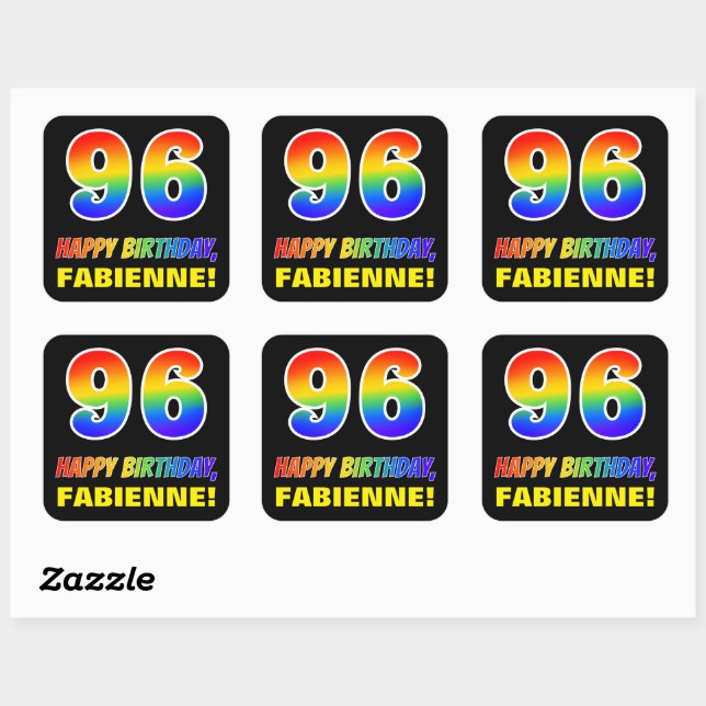 96th Birthday: Bold, Fun, Simple, Rainbow 96 Square Sticker (Sheet)