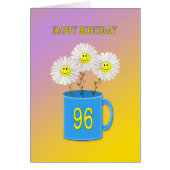 96th Birthday card with happy smiling flowers (Front)
