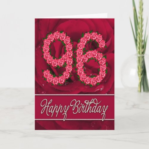 96th birthday card with roses and leaves