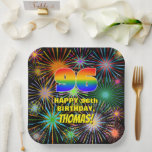 [ Thumbnail: 96th Birthday: Colorful, Fun Celebratory Fireworks Paper Plates ]