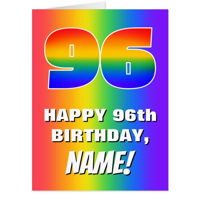 96th Birthday: Colorful, Fun Rainbow Pattern # 96 Card (Front)