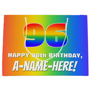 96th Birthday: Colorful, Fun Rainbow Pattern # 96 Large Gift Bag