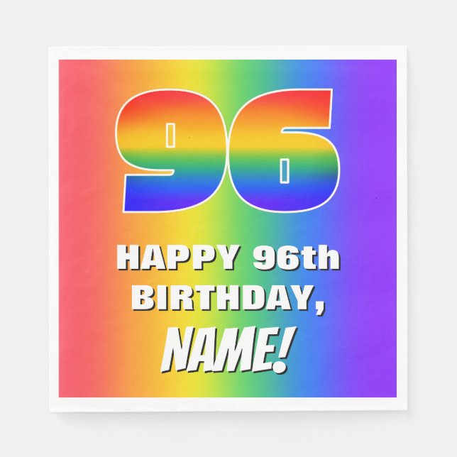 96th Birthday: Colorful, Fun Rainbow Pattern # 96 Napkins (Front)