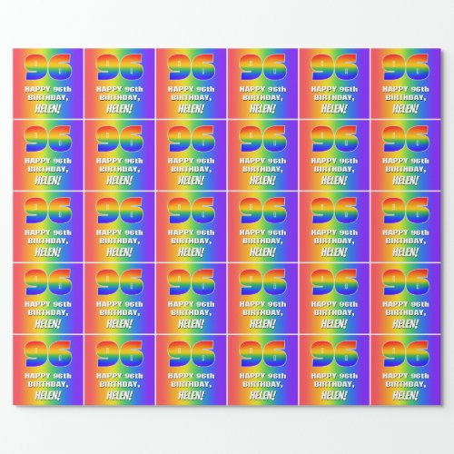 96th Birthday Colorful Fun Rainbow Pattern  96 Wrapping Paper