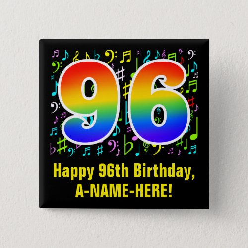 96th Birthday Colorful Music Symbols Rainbow 96 Button