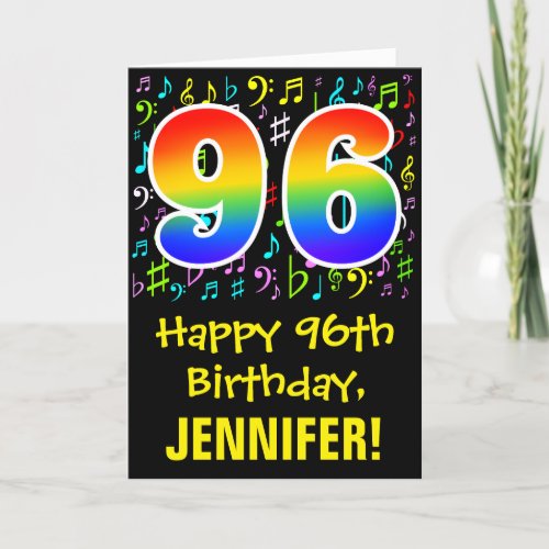 96th Birthday Colorful Music Symbols  Rainbow 96 Card