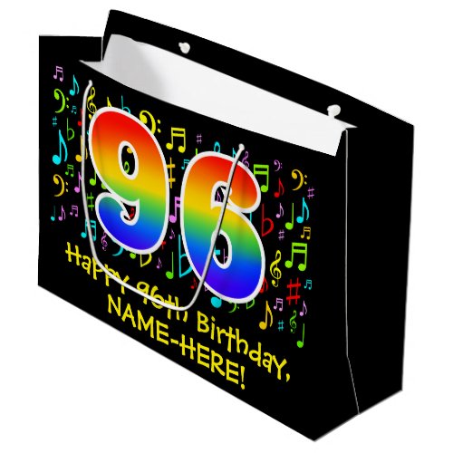 96th Birthday _ Colorful Music Symbols Rainbow 96 Large Gift Bag