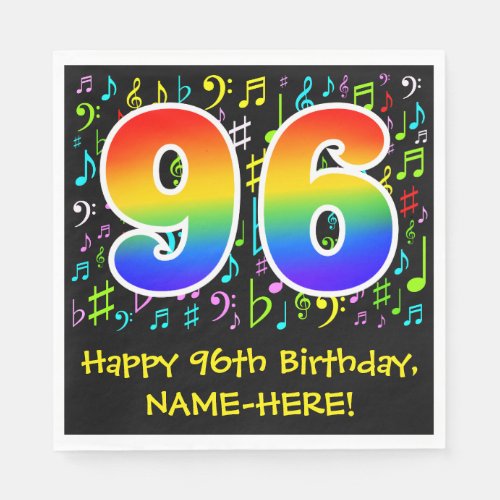 96th Birthday _ Colorful Music Symbols Rainbow 96 Napkins