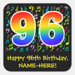 [ Thumbnail: 96th Birthday: Colorful Music Symbols, Rainbow 96 Sticker ]