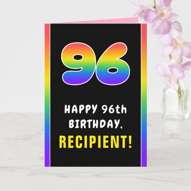96th Birthday: Colorful Rainbow # 96, Custom Name Card (Orchid)