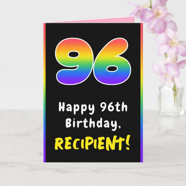 96th Birthday: Colorful Rainbow # 96, Custom Name Card (Orchid)