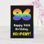 [ Thumbnail: 96th Birthday: Colorful Rainbow # 96, Custom Name Card ]