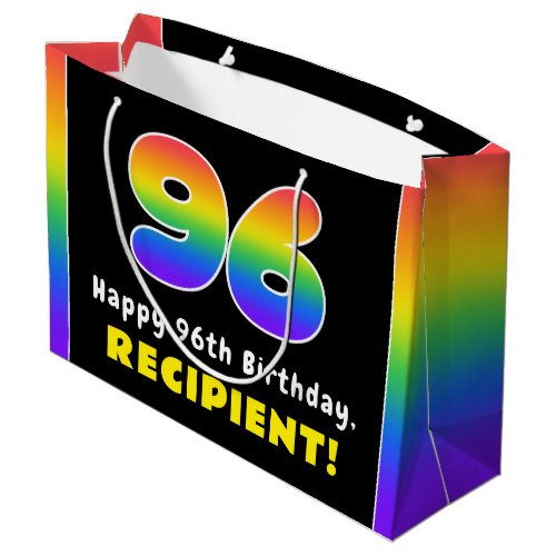 96th Birthday Colorful Rainbow  96 Custom Name Large Gift Bag