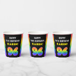 [ Thumbnail: 96th Birthday: Colorful Rainbow # 96, Custom Name Paper Cups ]