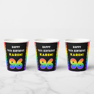 96th Birthday: Colorful Rainbow # 96, Custom Name Paper Cups