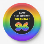 [ Thumbnail: 96th Birthday: Colorful Rainbow # 96, Custom Name Paper Plates ]